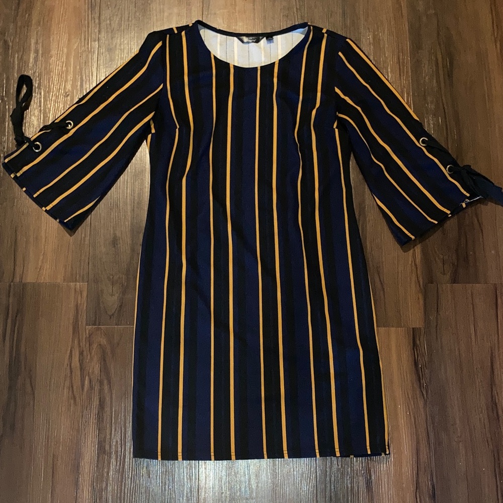 Navy and Yellow Striped Long Sleeve Dress